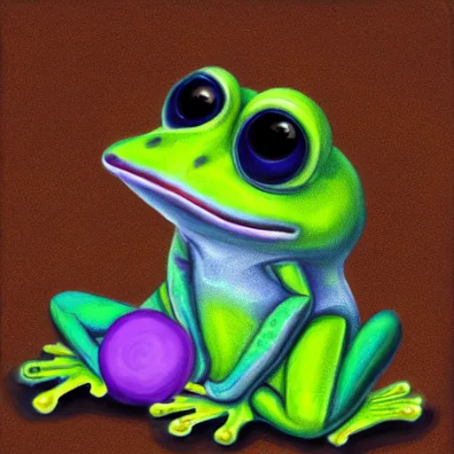 Prompt: cutest frog sitting on a rock and sing, digital painting