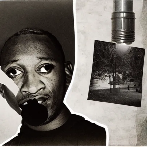 Image similar to dj rashad, collage, portrait, by toshiko okanoue