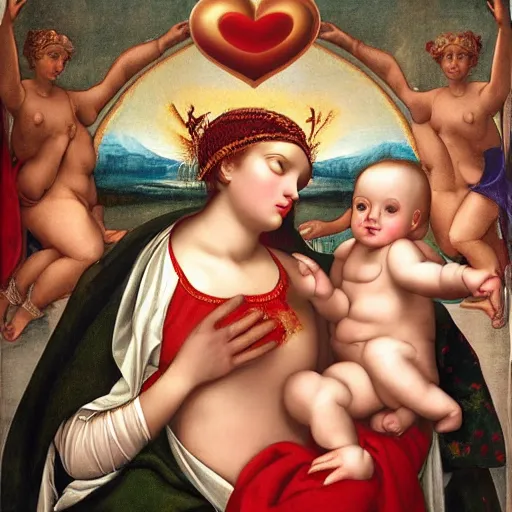 Prompt: The goddess of hearts,in the style of a detailed Renaissance painting