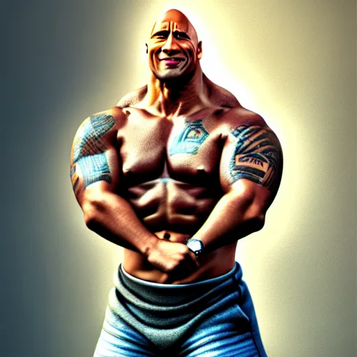 Image similar to dwayne the rock johnson if he never ever worked out or went to the gym, art by qoio hg =, high detailed, super high resolution, realistic, concept art, artistic, octane render, masterpiece fine details