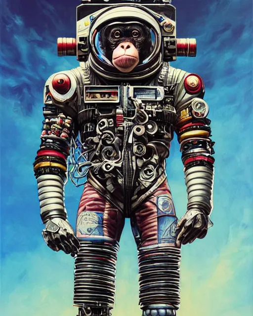 Image similar to a portrait of a muscular anthropomorphic cyberpunk howler chimp in spacesuit armor by sandra chevrier, by jon foster, detailed render, extremely hyperdetailed, tape deck, epic composition, cybernetics, 4 k realistic, cryengine, realistic shaded lighting, sharp focus, masterpiece, by enki bilal