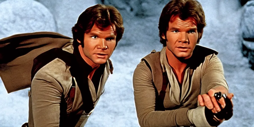 Prompt: Han Solo in the role of Captain Kirk in a scene from Star Trek the original series