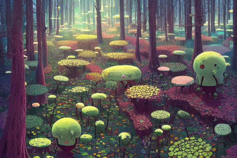 Prompt: surreal glimpse into other universe, inside a marshmallow forest in an ice cream valley, summer morning, very coherent and colorful high contrast, art by!!!! gediminas pranckevicius!!!!, geof darrow, dark shadows, hard lighting