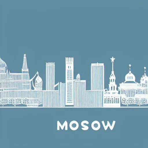 Image similar to moscow skyline, in the style of Scandinavian design, 4k, line brush, minimal, overlaid with russian text