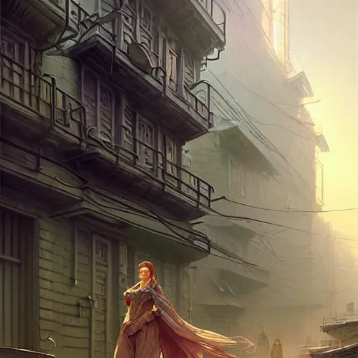 Image similar to It’s sublimely calm on the streets of Russian panel houses quarters on the Moon city, Norilsk, sci-fi, fantasy, intricate, very very beautiful, elegant, highly detailed composition, digital painting, artstation, concept art, smooth, sharp focus, illustration, art by artgerm and greg rutkowski and alphonse mucha