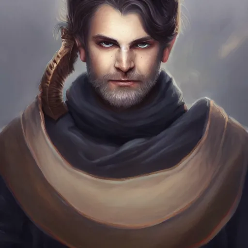 Image similar to a detailed matte head - on portrait painting of an middle - aged half - tiefling nobleman with golden eyes and short well kept hair, by charlie bowater, lise deharme, wlop, tending on arstation, dungeons and dragon, dnd, pathfinder, fanart, oil on canvas