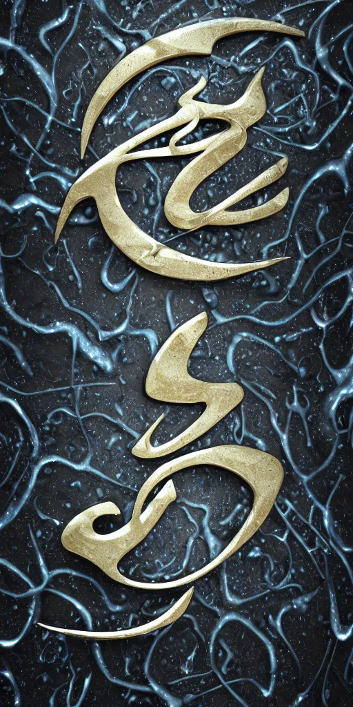 Prompt: a photorealistic render of a 3 d arabic calligraphy, made of liquid metal and marble, cinema 4 d, by zhelong xu, ernst haeckel and mouneer alshaarani, hyper realistic, plain background, 8 k, volumetric lightning, trending on artstation