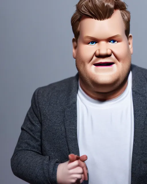 Image similar to full body 3d render of James Corden as a funko pop, studio lighting, white background, blender, trending on artstation, 8k, highly detailed , intricate details