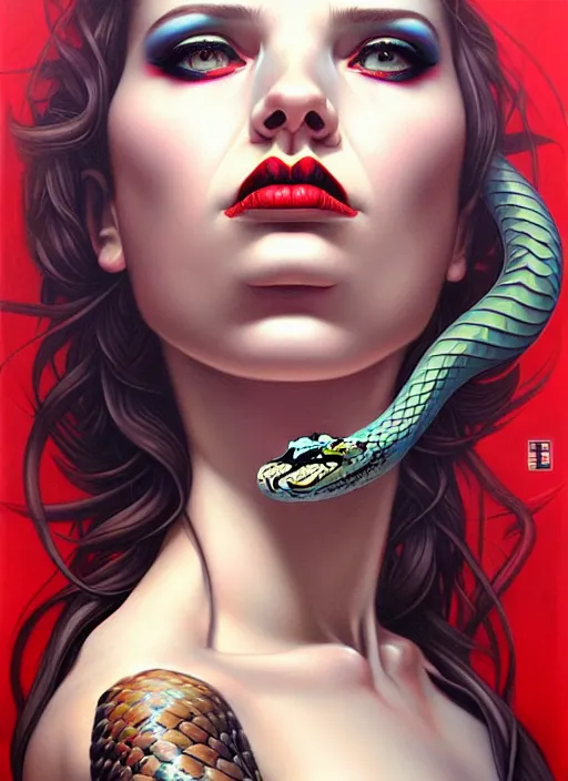 Prompt: snake portrait, by tristan eaton stanley artgerm and tom bagshaw.