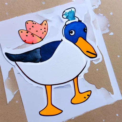 Image similar to cute goose, watercolor, diecut sticker