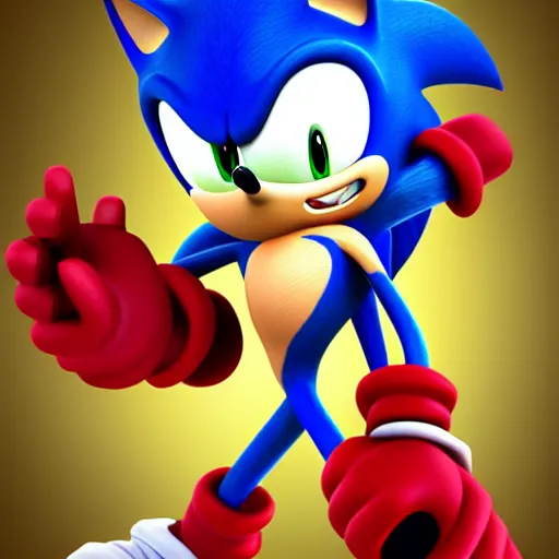 Prompt: 3 d animated sonic wearing an ironman suit