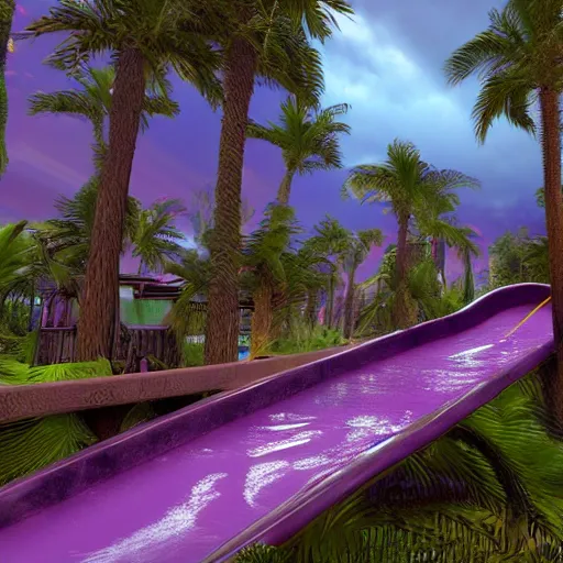 Image similar to a bloody water slide in the nigth, purple, moody, dark, artistic, digital art, blue and purple, epic, highly detailed, unreal engine