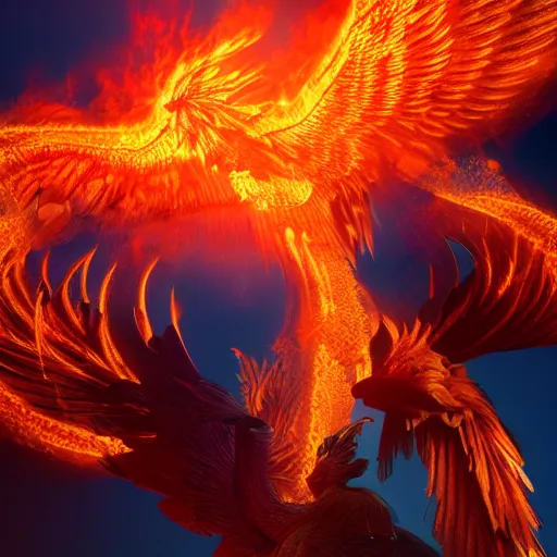Image similar to flaming phoenix, volumetric lighting, intricate, detailed