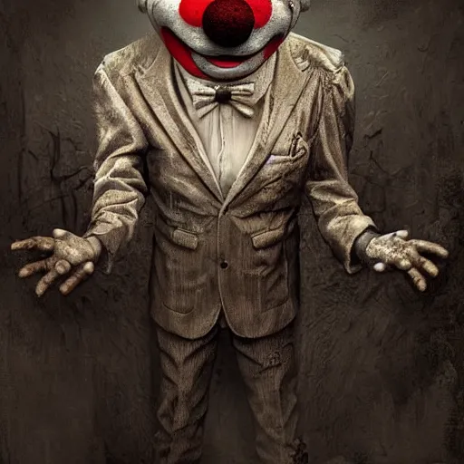 Prompt: michal karcz cartoon painting of a clown. , horror theme, detailed, elegant, intricate, 4k,