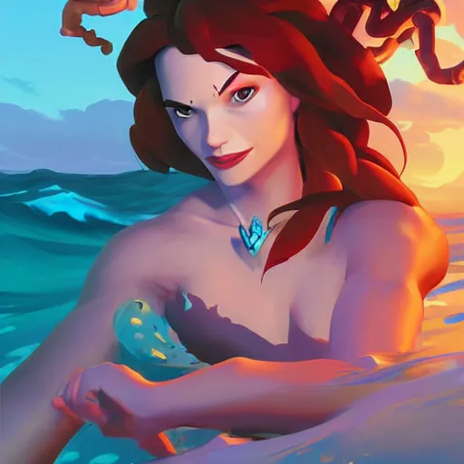 Image similar to painting mermaid treasure on sea of thieves game avatar hero smooth face median photoshop filter cutout vector, behance hd by jesper ejsing, by rhads, makoto shinkai and lois van baarle, ilya kuvshinov, rossdraws global illumination