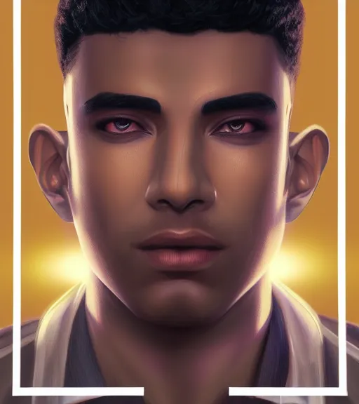 Image similar to symmetry!! egyptian prince of technology, solid cube of light, hard edges, product render retro - futuristic poster scifi, lasers and neon circuits, brown skin man egyptian prince, intricate, elegant, highly detailed, digital painting, artstation, concept art, smooth, sharp focus, illustration, dreamlike, art by artgerm