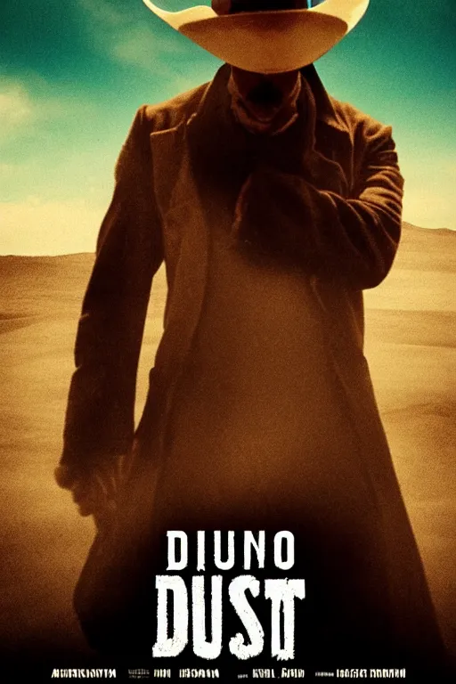 Prompt: official movie poster for alejandro landes'new surreal western film dust, starring david straithairn. 8 k print, stunning cinematography.