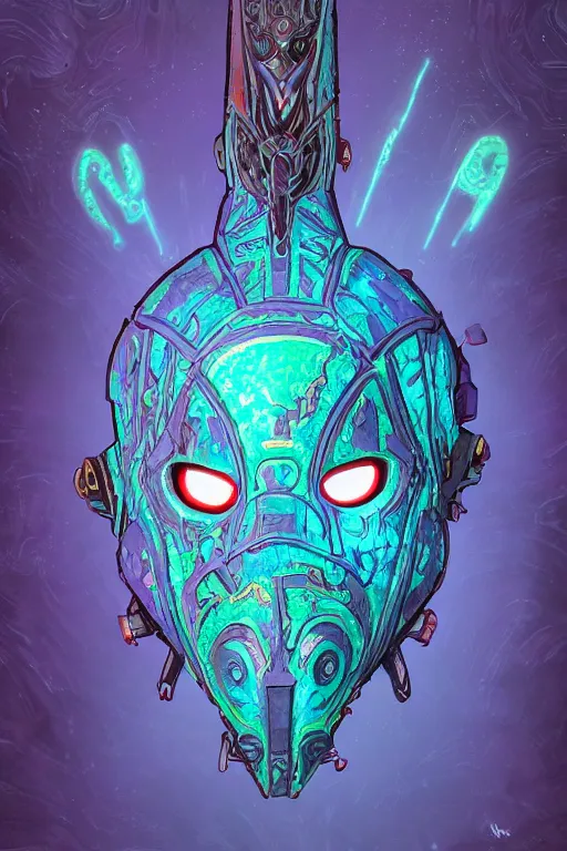 Image similar to tribal vodoo mask eye radiating a glowing aura global illumination ray tracing hdr fanart arstation by ian pesty and katarzyna da „ bek - chmiel that looks like it is from borderlands and by feng zhu and loish and laurie greasley, victo ngai, andreas rocha, john harris wooly hair cut feather stone