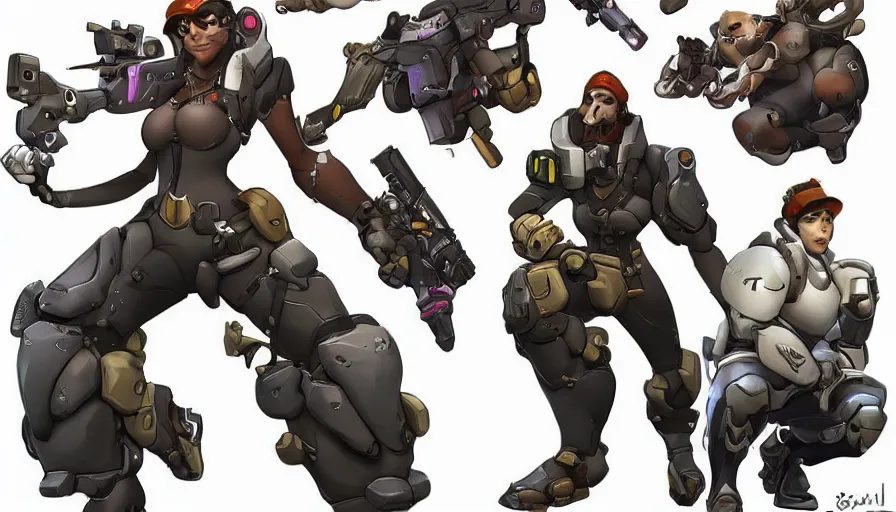 Image similar to Concept art for new overwatch character: Sabotuer, Uses C4, and Hand Grenades, Rugged, Contra, eye-patch, Beret,