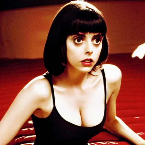 Prompt: picture of Alison Brie in Pulp Fiction