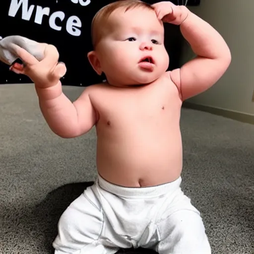 Image similar to photo in instagram of baby with muscle like a giga chad