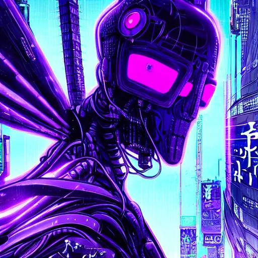 Image similar to Giant Purple Amethyst in cyberpunk neon Tokyo in style of Tsutomu Nihei. Cyberpunk, vertical symmetry, 8K, Highly Detailed, Intricate.