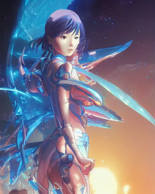 Image similar to fantasy girl, cybernetic enhancements, art by makoto shinkai and alan bean, yukito kishiro