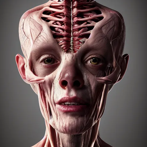 female Human with translucent skin, visible muscles