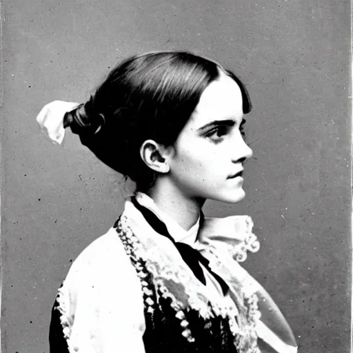 Image similar to A photo of Emma Watson. 1860s photograph