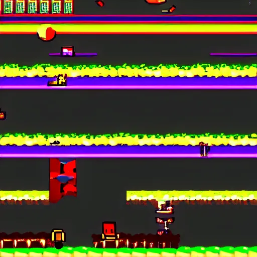 Image similar to retrowave platformer goose jumping 2d game