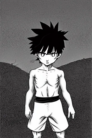 Prompt: attractive little boy in cat suit, black and white artwork made by kentaro miura and yoshihiro togashi and ilya kuvshinov