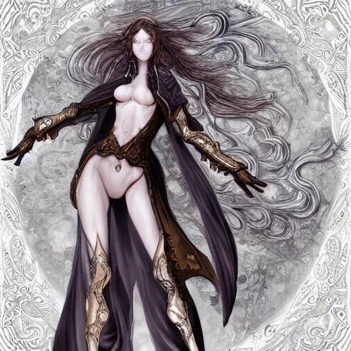 Prompt: aphrodite, baroque style, elegant, beautiful, mesmerizing, concept art, fancy clothing, highly detailed, artstation, behance, deviantart, inspired by innocent manga, inspired by castlevania concept art, trending, ayami kojima, shinichi sakamoto