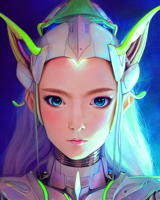 Image similar to art championship winner trending on artstation portrait of a goddess elven mecha warrior princess, neon highlights, portrait cute-fine-face, pretty face, realistic shaded Perfect face, fine details. Anime. realistic shaded lighting by katsuhiro otomo ghost-in-the-shell, magali villeneuve, artgerm, rutkowski, WLOP Jeremy Lipkin and Giuseppe Dangelico Pino and Michael Garmash and Rob Rey head and shoulders, blue hair, matte print, pastel pink neon, cinematic highlights, lighting, digital art, cute freckles, digital painting, fan art, elegant, pixiv, by Ilya Kuvshinov, daily deviation, IAMAG, illustration collection aaaa updated watched premiere edition commission ✨✨✨ whilst watching fabulous artwork \ exactly your latest completed artwork discusses upon featured announces recommend achievement