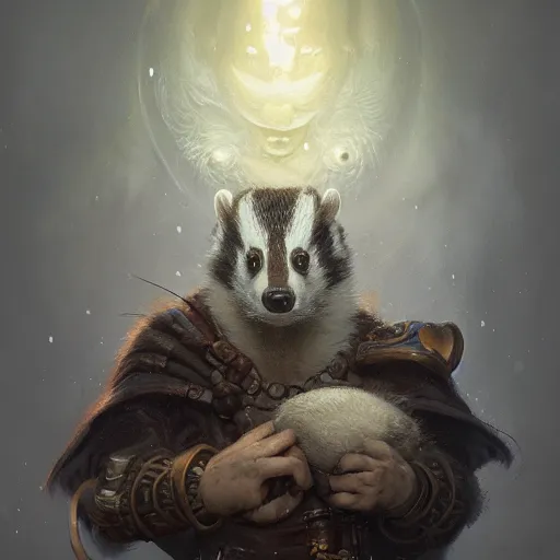 Image similar to a detailed portrait of a badger wizard, by justin gerard and greg rutkowski, digital art, realistic painting, dnd, character design, trending on artstation