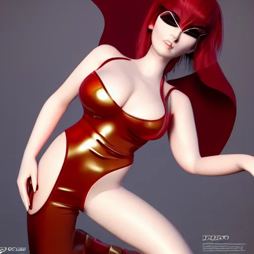 Image similar to a feminine curvy young hot demoness wearing a modest regal red-silver-gold-black latex-nylon outfit, dark eyeshadow, eyelashes, cgsociety, photorealistic, sublime-hyperadvanced-amorous ambience, 16k, smooth, sharp focus, trending on ArtStation, volumetric lighting, fully clothed, thin waist