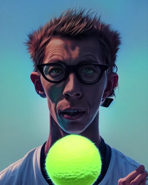 Image similar to highly detailed vfx portrait of a character of a tennis ball monster stephen bliss, chalk, unrealengine, greg rutkowski, loish, rhads, beeple, chalk, makoto shinkai and lois van baarle, ilya kuvshinov, rossdraws, tom bagshaw, basil gogos