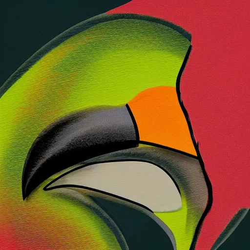 Prompt: woman with toucan beak, hybrid, photograph, illustration