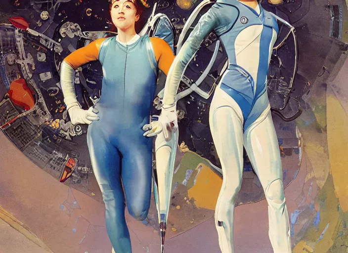 Image similar to a copic maker art nouveau illustration of a high speed ice skater girl wearing an eva pilot suit designed by balenciaga by john berkey, norman rockwell