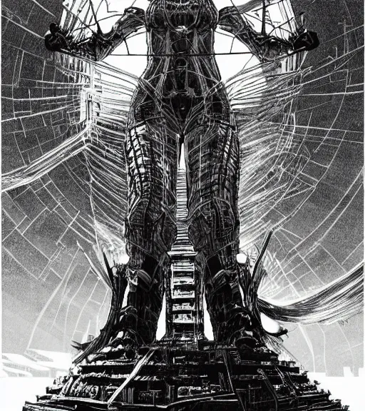 Prompt: tarkovsky scene, epic ancient tower of babylon below a woman in transparent cyber clothing, hyperrealistic, blame, manga style, by tsutomu nihei, cyber architecture, concept art, hyper - detailed, smooth, masterpiece, epic, cinematic, high quality