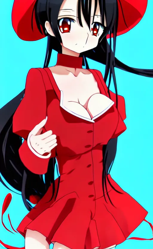 Prompt: anime girl with a detailed face and black hair in a red outfit, full body, trending, wide shot, illustration, by hiroyuki imaishi