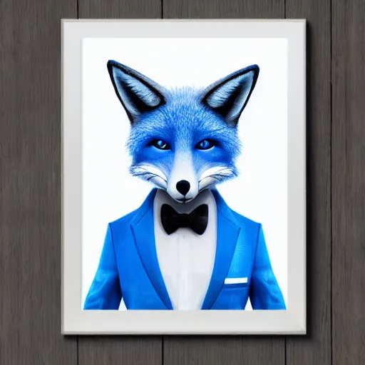 Image similar to realistic movie poster, featuring in anthropomorphic blue male foxes dressed cool, promotional movie poster print