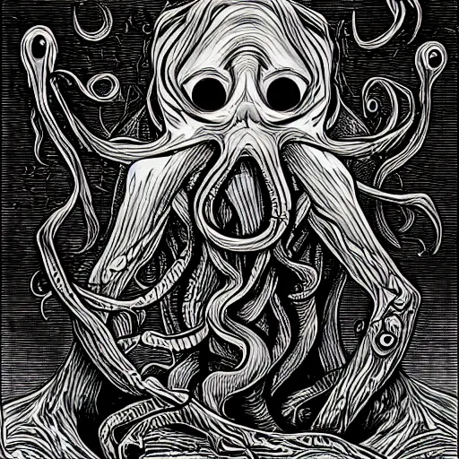 Image similar to cthulhu in the style of junji ito