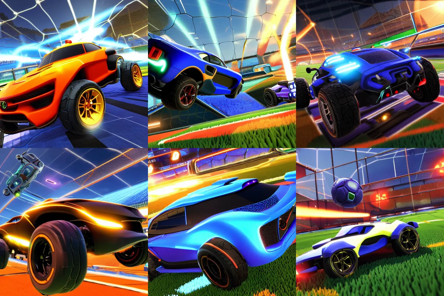 Prompt: photorealistic car in Rocket League, realism, high fps, backlit, god rays, bloom