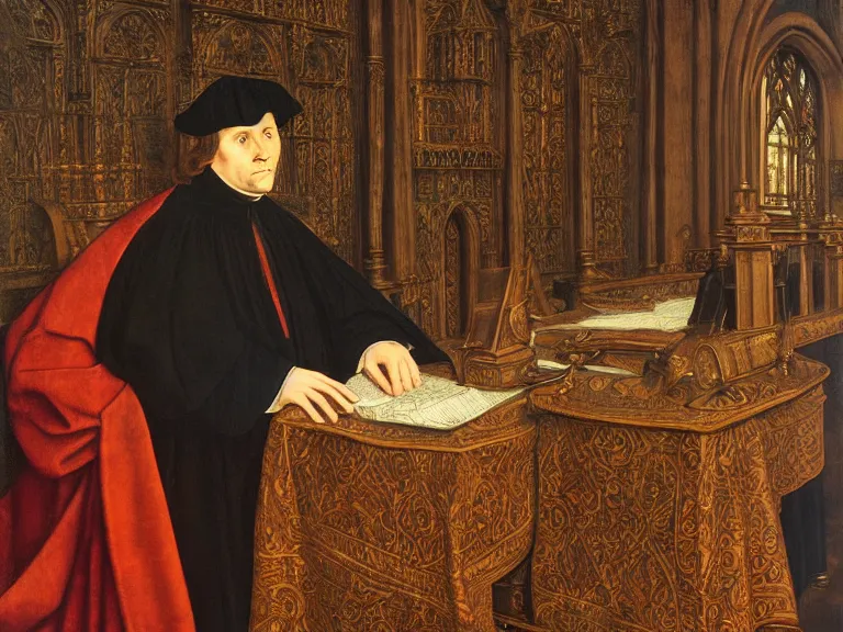 Prompt: “ martin luther at the house of lords by anton von werner, 1 6 th century, medieval, tudor, oil on canvas, highly detailed, artstation hd ”