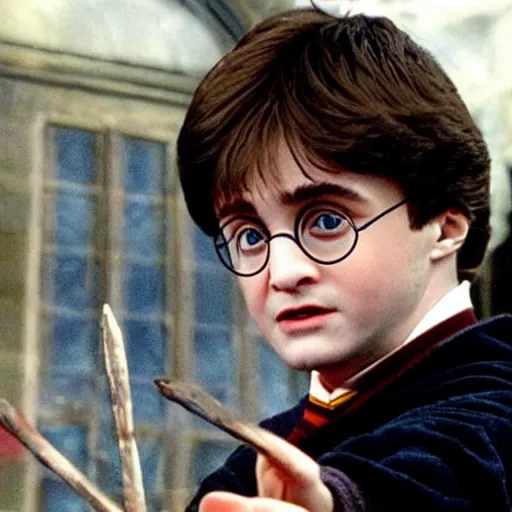 Prompt: Harry Potter’s less talented cousin Larry Potter doing a magic trick
