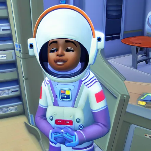 Image similar to a baby astronaut in space, the sims 4