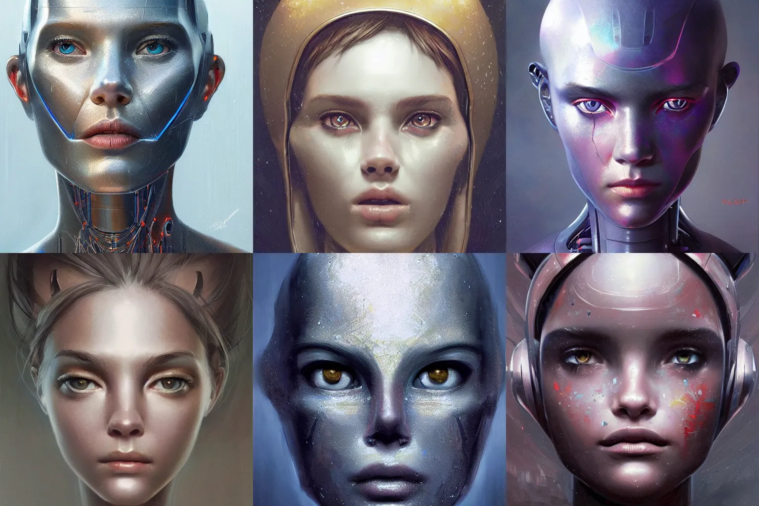 Prompt: an magical robot head, artificial intelligence, highly detailed, digital painting, smooth, sharp, beautiful face, expressive eyes, art by greg rutkowski and alex gray