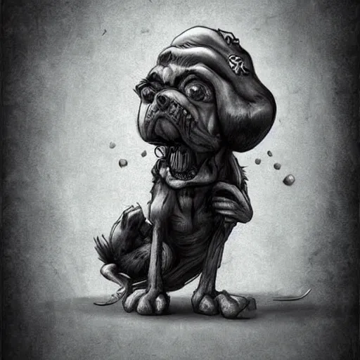 Image similar to grunge cartoon drawing of a cute evil dog by - michael karcz , loony toons style, horror themed, detailed, elegant, intricate