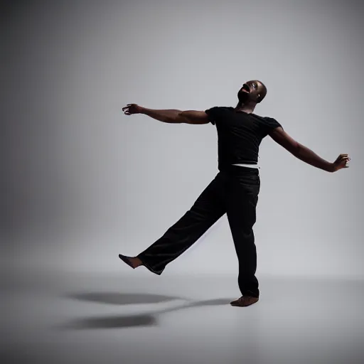 Image similar to black man dancing inside a state of the art photography studio