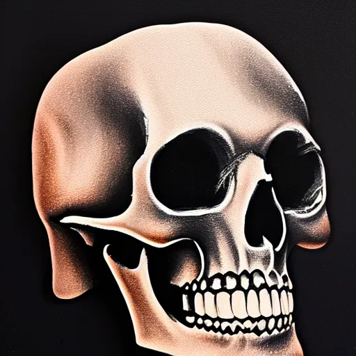 Image similar to airbrush painting of a chrome - plated skull on a black background